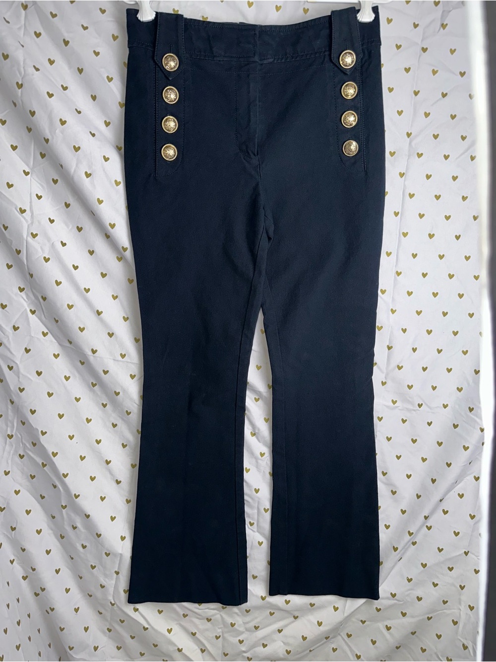 10 Crosby Derek Lam Navy Flare Jeans with Gold Buttons